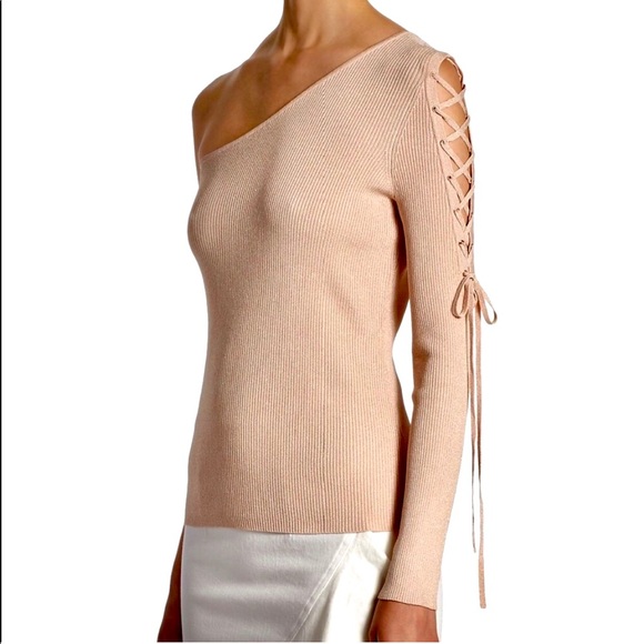 Saks Fifth Avenue Sweaters - NEW! Scripted One Shoulder Lace-up Sweater, S